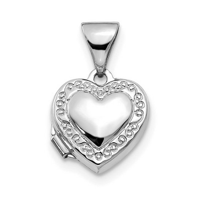 Black Bow Jewelry 14k White Gold 10mm Scroll Heart Locket