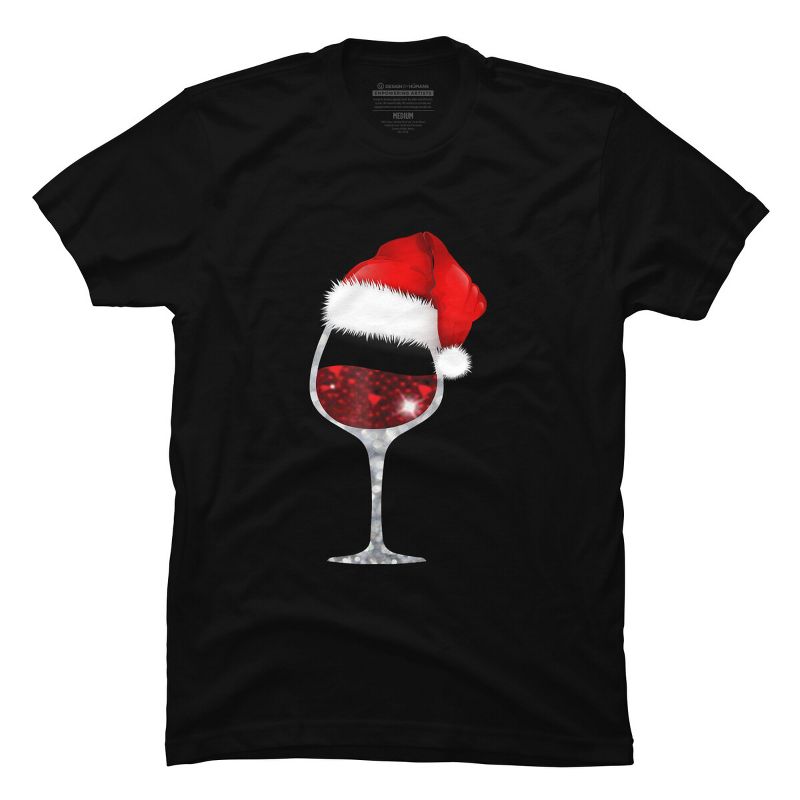Men's Design By Humans Wine Glass Xmas Tee Christmas Wine lovers Santa Hat Gift T-Shirt By NekoShop T-Shirt, 1 of 5