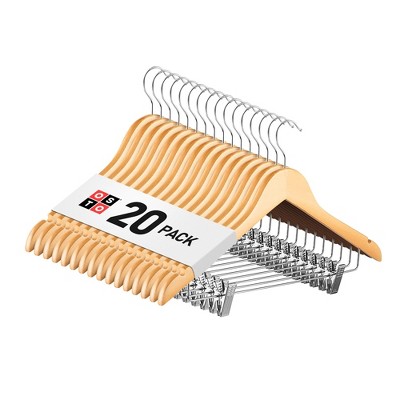 OSTO Premium Wooden Suit Hangers with Metal Clips for Pants; Ultra-Durable Smooth Finish with Swivel Hook and Notches