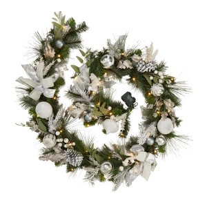 9 Feet Pre-Lit Christmas Garland with Lights, Battery Operated Lighted Outdoor Xmas Garland with Red Gold Ball Ornaments - 1 of 4