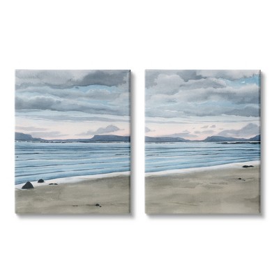 Stupell Industries Cloudy Summer Beach Shore Watercolor Canvas Wall Art