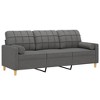 vidaXL Modern Dark Gray 3-Seater Sofa with Throw Pillows - Comfortable Fabric Upholstered Couch with Robust Metal Frame - 2 of 4