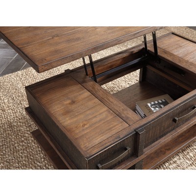 Gray and Brown Rectangular Lift-Top Storage Coffee Table