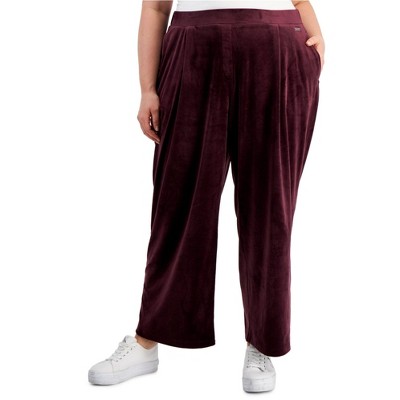 Calvin Klein Womens Velvet High Rise Wide Leg Relaxed Casual Pants