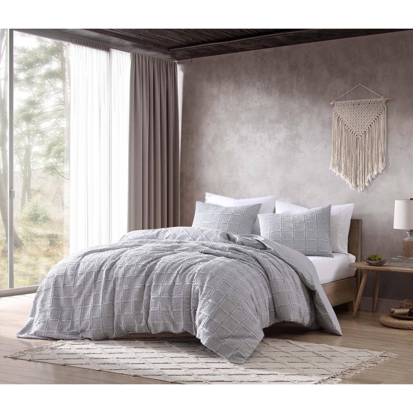 Постельное бельё Riverbrook Home 3pc Queen Jadan Clip Waffle Comforter Bedding Set Gray: Jacquard, Machine Washable, цвет: Серый — фото 1