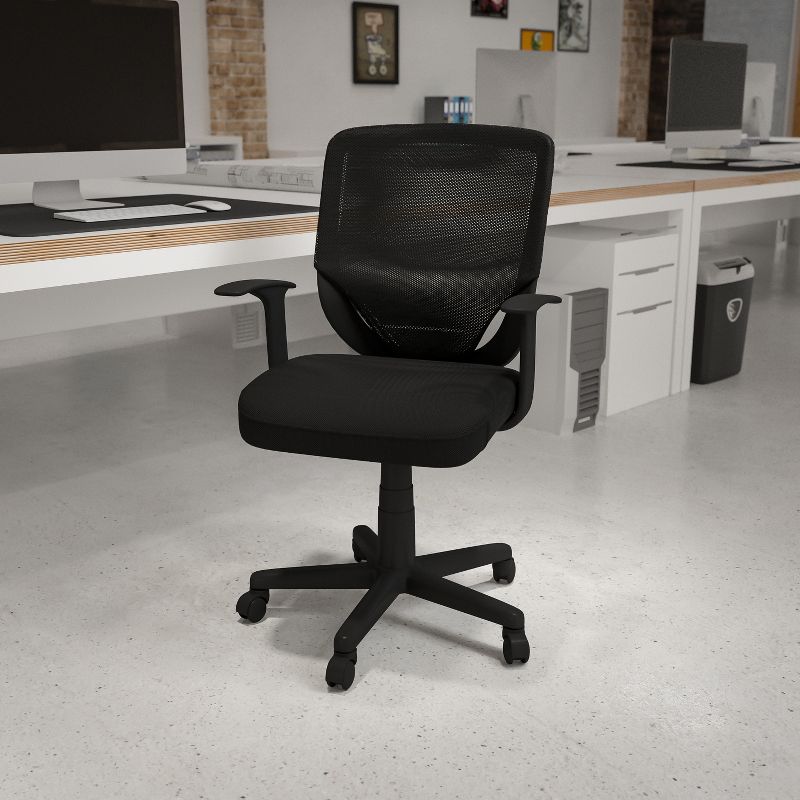 Emma and Oliver Mid-Back Black Mesh Tapered Back Swivel Task Office Chair with T-Arms, 2 of 11