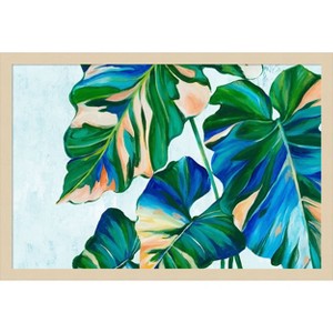 Amanti Art Blue Tropical Leaves I by Alex Black Wood Framed Wall Art Print - 1 of 4
