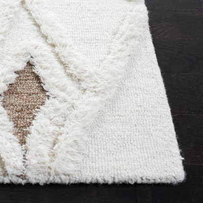 Ivory and Brown Handmade Wool Tufted Shag Area Rug 2' x 3'