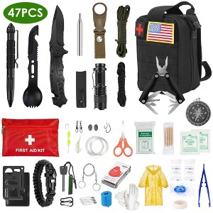 LakeForest "47-Piece Emergency Survival Kit: Essential EDC Gear, First Aid Supplies & Tools for Outdoor Adventures" Black - 1 of 3