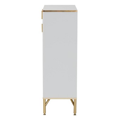 Lilac White Wood and Gold Metal 2-Door Shoe Cabinet