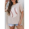 Amaryllis Women’s Graphic Baseball Tee Relaxed Fit Short Sleeve Top with Checkerboard Stitch T-Shirt- Small ,Beige - 4 of 4