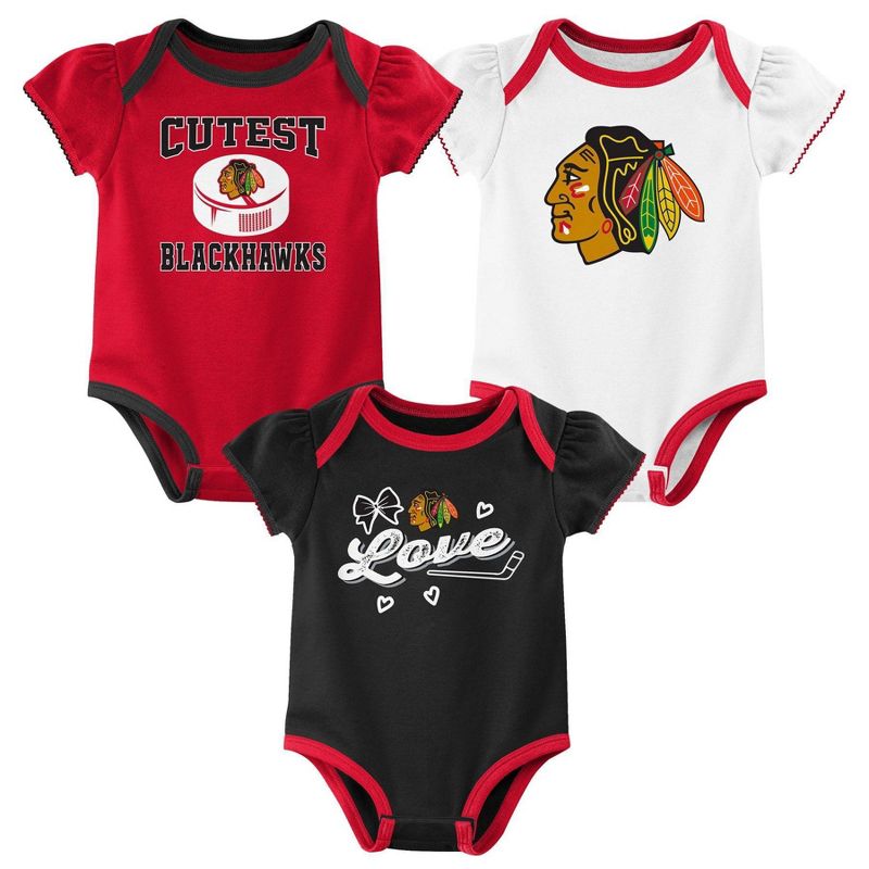 NHL Chicago Blackhawks Infant Girls&#39; 3pk Bodysuit, 1 of 5