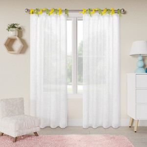 Awesome Home  Tabitha Ribbon Multi Color  Tie Top Curtains Pair - 1 of 4