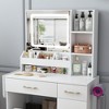 Okak Vanity Desk with LED Mirror and Power Outlet, Makeup Vanity with 3 Drawers and 7 Shelves, Vanity Set with Storage Stool for Bedroom - 3 of 4