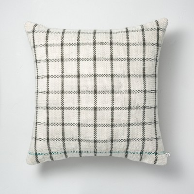 24" x 24" Windowpane Plaid Indoor/Outdoor Throw Pillow Gray/Teal/Cream - Hearth & Hand™ with Magnolia