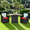 Tangkula 3PCS Patio Rattan Dining Set Space-Saving Furniture Set with Tempered Glass Top Table and Cushioned Chairs - 3 of 4