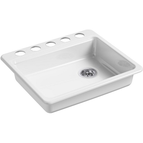 Kohler K 5479 5u Riverby 25 Single Basin Cast Iron Kitchen Sink For Undermount Installations