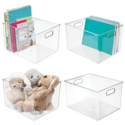 mDesign Plastic Stackable Storage Organizer Container Bin with Handles