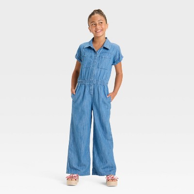 Girls' Short Sleeve Jumpsuit - Cat & Jack™ Blue Denim
