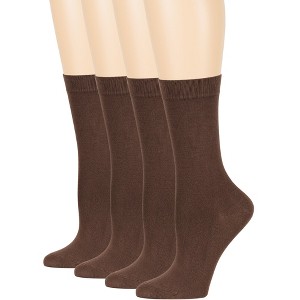 Women's Viscose Bamboo Dress Sock - 4 Pack - Thin, Casual, Crew, Lightweight, Seamless - Shoe Size Medium 5-9, Large 8-12 | 7BIGSTARS KINGDOM - 1 of 4