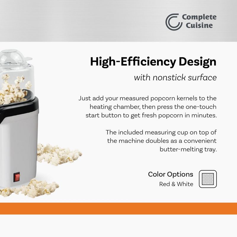 Complete Cuisine CC-PM1100 Hot-Air Countertop Popcorn Maker, White, 3 of 6