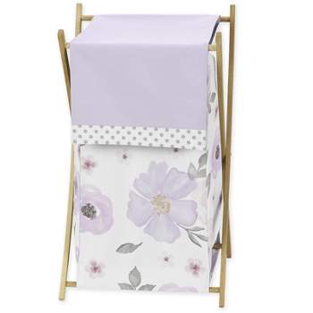 Sweet Jojo Designs Girl Laundry Hamper Watercolor Floral Purple Pink and Grey