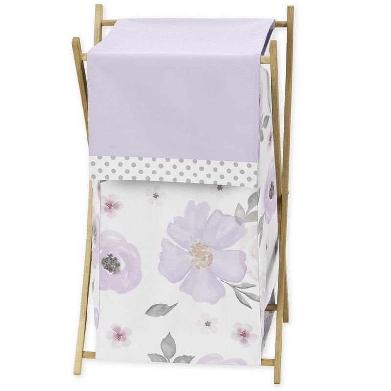 Sweet Jojo Designs Girl Laundry Hamper Watercolor Floral Purple Pink and Grey, 1 of 7