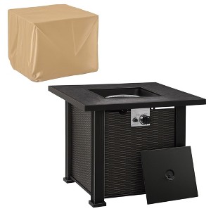 30 Inch Outdoor Propane Gas Fire Pit Table,50,000 BTU Auto-Ignition Square Wicker-effect Gas Firepit with Ceramic Tabletop, Lid, Lava Rocks - 1 of 4