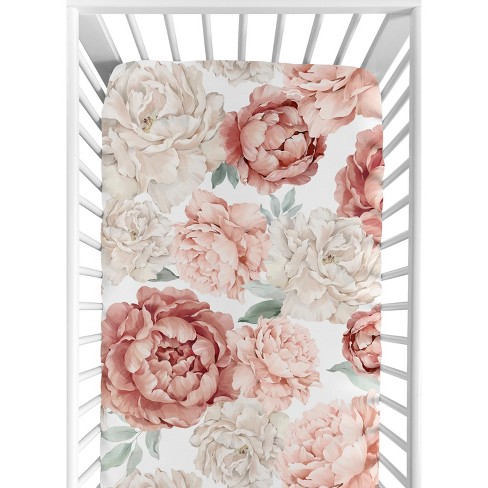 Sweet Jojo Designs Girl Baby Fitted Crib Sheet Peony Floral Garden Pink and Ivory - image 1 of 4