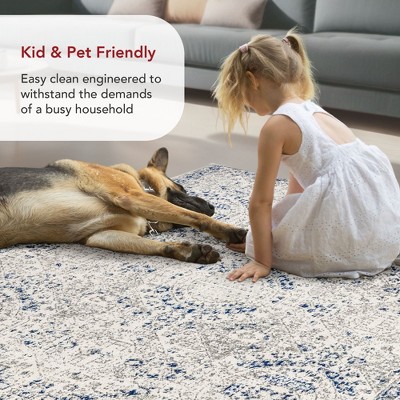 Elegant Vintage Blue 26" Stain-Resistant Synthetic Area Rug