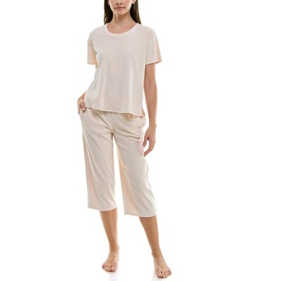 Jaclyn NY Womens Short Sleeve Ribbed Velour 2 Piece Loungewear Set