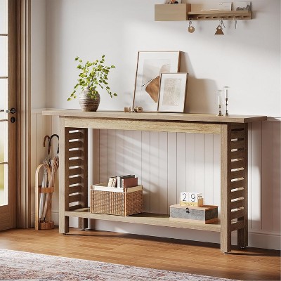 Tribesigns 2-Tier Farmhouse Console Table, Long Narrow Wood Grain Finish Entryway Table for Foyer, Hallway, Living Room,Oak