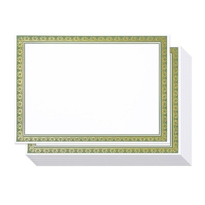 50-Sheet Certificate Paper, Letter Size Award Paper with Green & Gold Border for Diploma, 8.5" x 11"