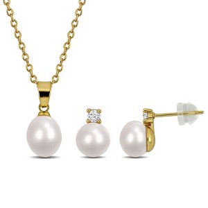 EVERLY JEWELRY | 7–7.5 & 8–8.5 mm White Freshwater Cultured Pearl Set in Brass Yellow - 1 of 4