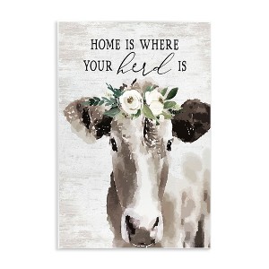 Stupell Industries Home's Where Your Herd Is Boho Floral Cow Wall Plaque Art, 10" x 15" - 1 of 4