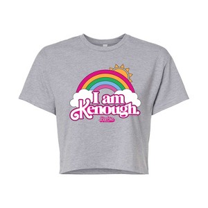 Women's - Barbie - I Am Kenough Rainbow Clouds Cropped Graphic T-Shirt - 1 of 4