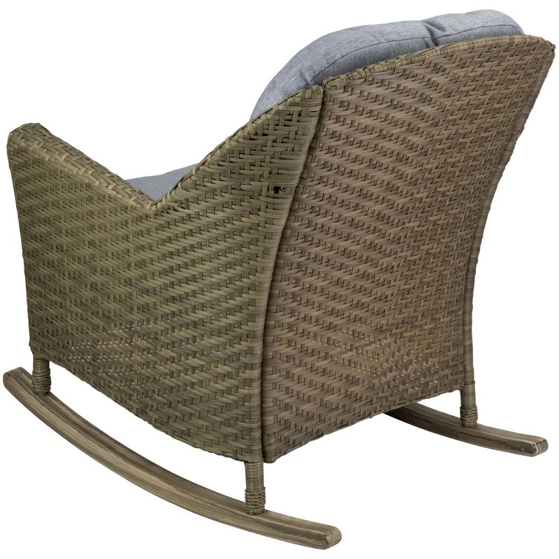 Northlight 34" Gray Resin Wicker Deep Seated Rocker Chair with Gray Cushions, 4 of 7