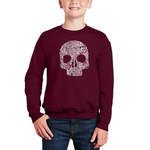 LA Pop Art Flower Skull - Boy's Word Art Crewneck Sweatshirt - 1 of 3