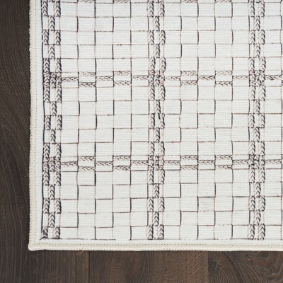 Ivory Geometric Non-Skid Washable Indoor Area Rug 5'2" x 7'