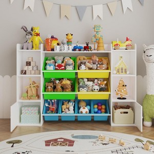 Kids Toy Storage Organizer with 8 Multi-Color Plastic Bins Perfect Toy Storage Solution Kid Bookshelf and Toy Storage for Study Room, Kids Room - 1 of 3
