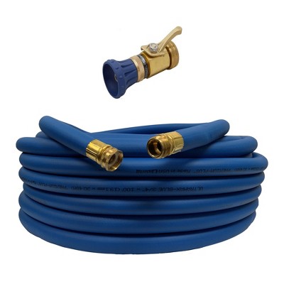 Underhill Precision Cloudburst Solid Metal Hose End Nozzle with 3/4 MHT Fitting + UltraMax Blue Premium 0.75 In x 100 Ft Heavy Duty Garden Water Hose