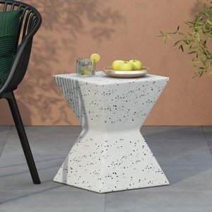 Mayeerty 14.75" White Prismatic Symmetry Concrete Coffee Table with Smooth Wood Grain Texture for Patio, Garden - 1 of 4