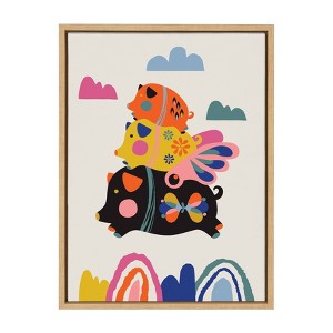 18" x 24" Sylvie Flying Pigs Framed Canvas Wall Art by Rachel Lee Natural - Kate and Laurel - 1 of 4