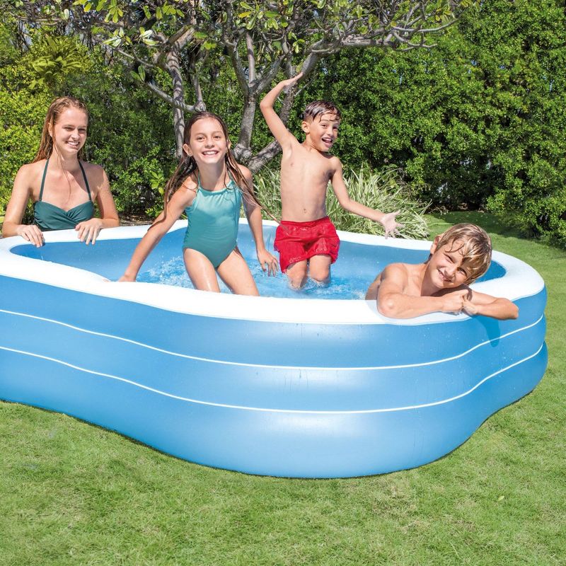 Intex 7.5' x 22" Beach Wave Swim Center Square Outdoor Backyard Inflatable Family Swimming Lounge Pool for Kids and Adults, Blue, 5 of 7