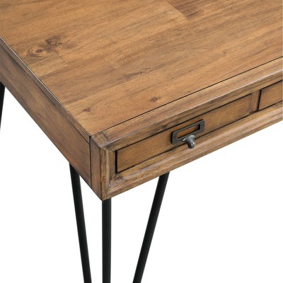 Industrial Charm Square End Table with Storage, Light Walnut & Metal