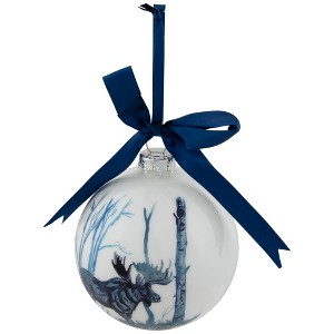 Northlight Moose Glass Christmas Ball Ornament - 4" - White and Blue - 1 of 4