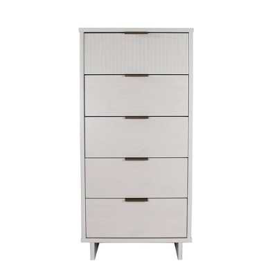 Farmhouse 5 Drawer Grooved Tall Storage Dresser White - Saracina Home ...