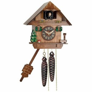 Hand-carved Cuckoo Clock – 7 in – Tree, Mushroom, Water Pump, and Cottage Design By River City Clocks - 1 of 3