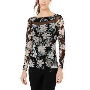 I.N.C International Concepts Womens Illusion Insert Floral Pullover Blouse, Black, Medium - 1 of 1