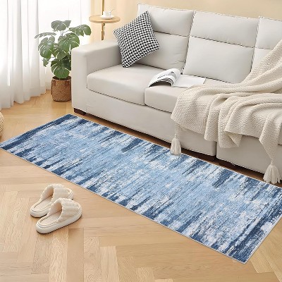 Modern 2x6 Runner Rug – Machine Washable Low Pile Non-Slip Indoor Carpet, Soft Accent, Easy-Clean Fade-Resistant Rug for Kitchen, Bedside, Blue